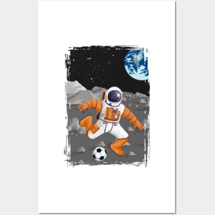 Moon Football Soccer Playing Astronaut Travel Poster Posters and Art